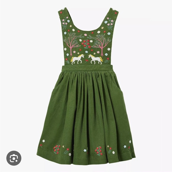 Mini Boden Other - Mini Boden Embroidered green corduroy Pinafore unicorn woodland fairy Dress